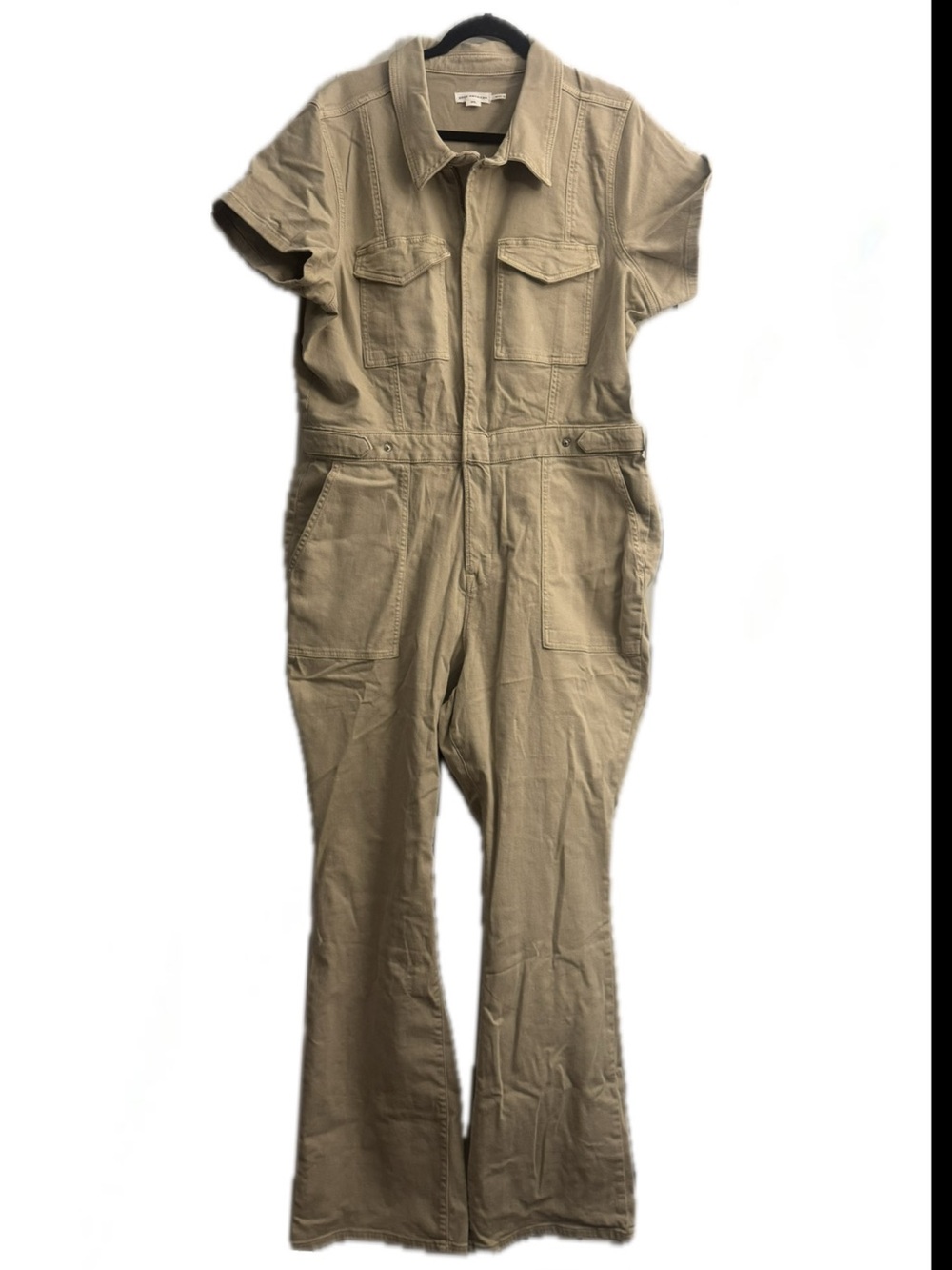 Good American Short-Sleeve Utility Jumpsuit in Khaki